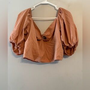 Abercrombie & Fitch Puff Sleeve Smocked Back Crop Top Medium